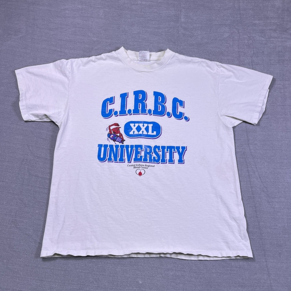Oneita CIRBC University Graphic Crew Neck T-Shirt Mens XL White Cotton